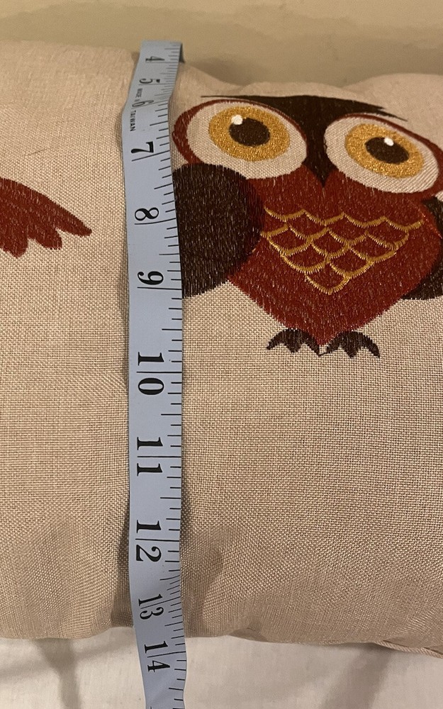 Fall 24x14 RECTANGLE Three STITCHED EMBROIDERED OWLS Lumbar PILLOW Multi Colors