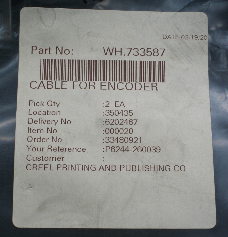 Two (2) LAPP 70388718 Encoder Cables 300V Contiweb WH.733587 NEW