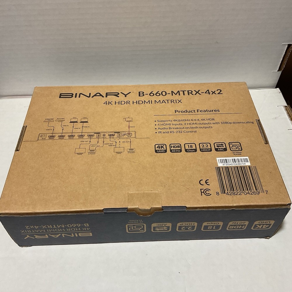 Binary 660 Series 4K HDR HDMI Matrix Switcher 4 In X 2 Out