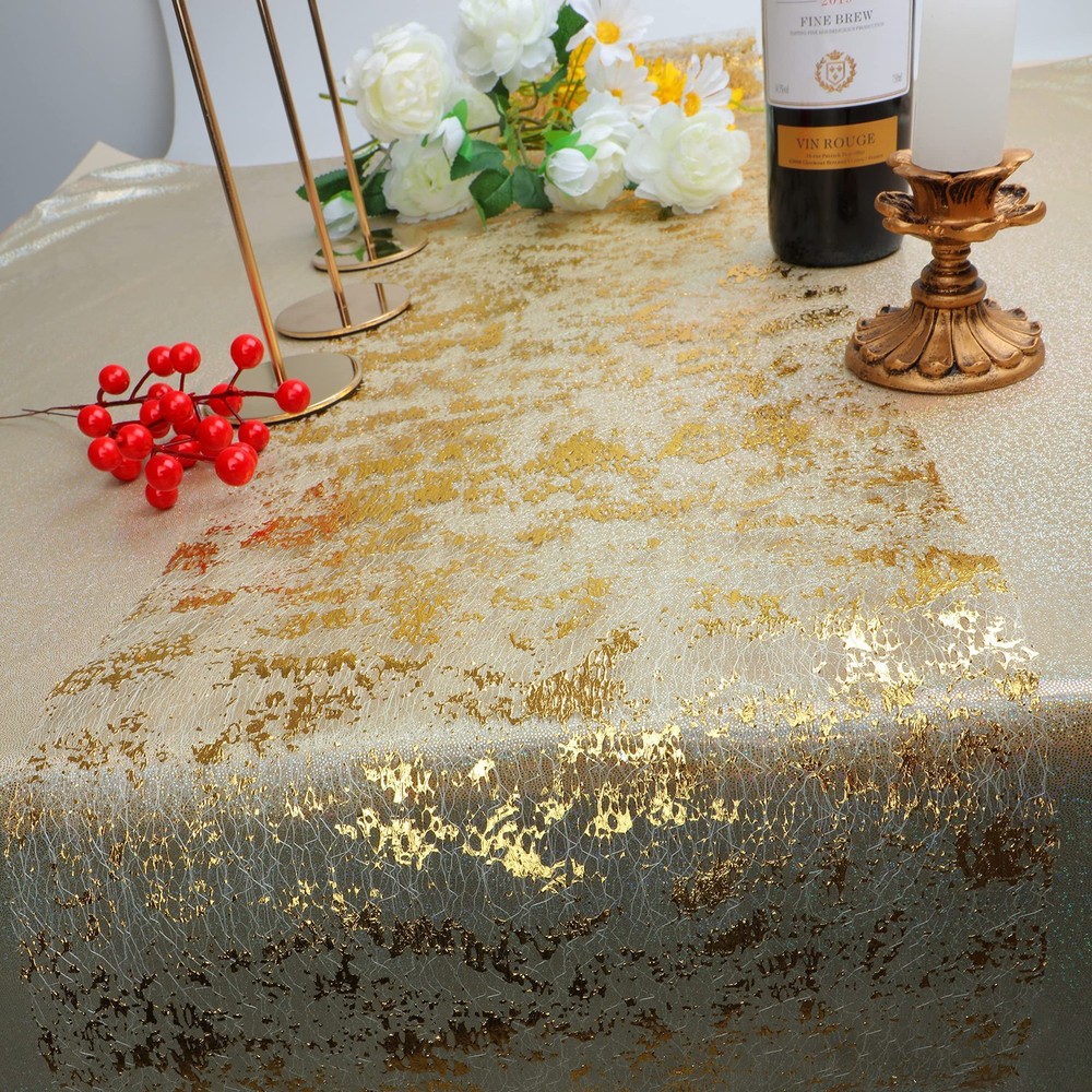 2 Pieces Gold Table Runner, Sequin Glitter Foil Metallic Thin Mesh Runner Rol...
