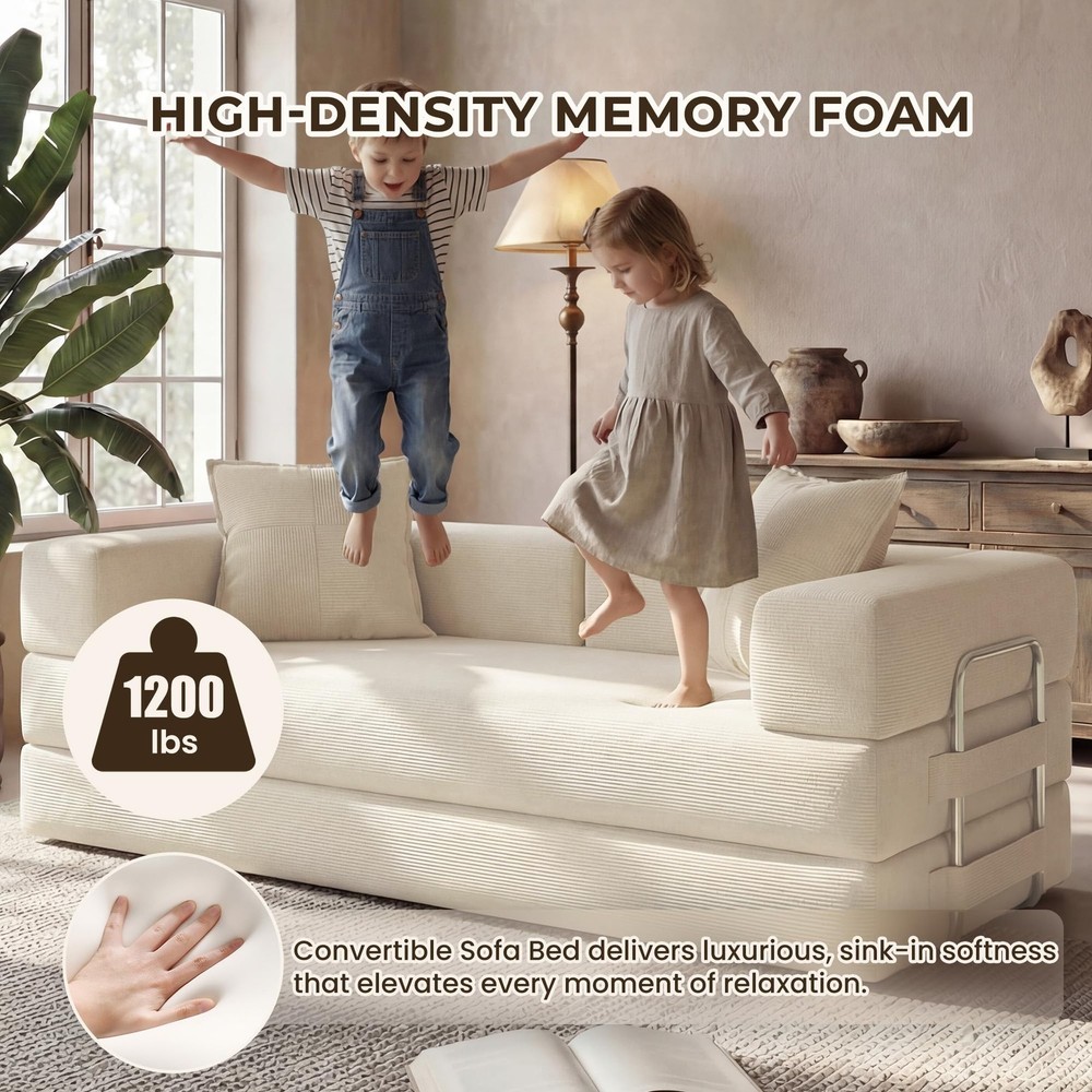 Convertible 78 Inch Folding Futon Sleeper Sofa Bed with Fixed-Shape Frame