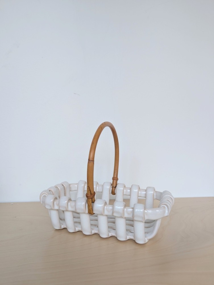 Baskets By Lydia Ceramic Terracotta Basket with Bamboo Handle