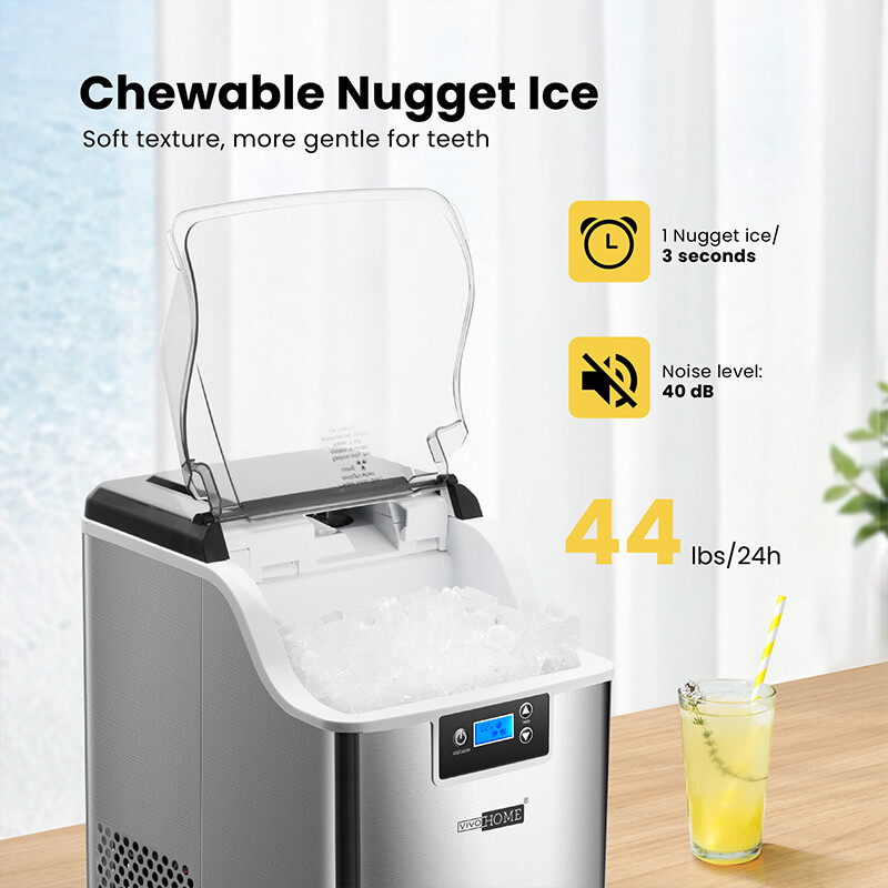 44lbs/Day Electric Chewable Nugget Ice Cube Maker Machine Self-Clean Function