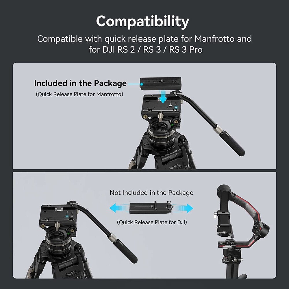 SmallRig Tripod Fluid Video Head w/Flat Base and Adjustable Handle Adjustable