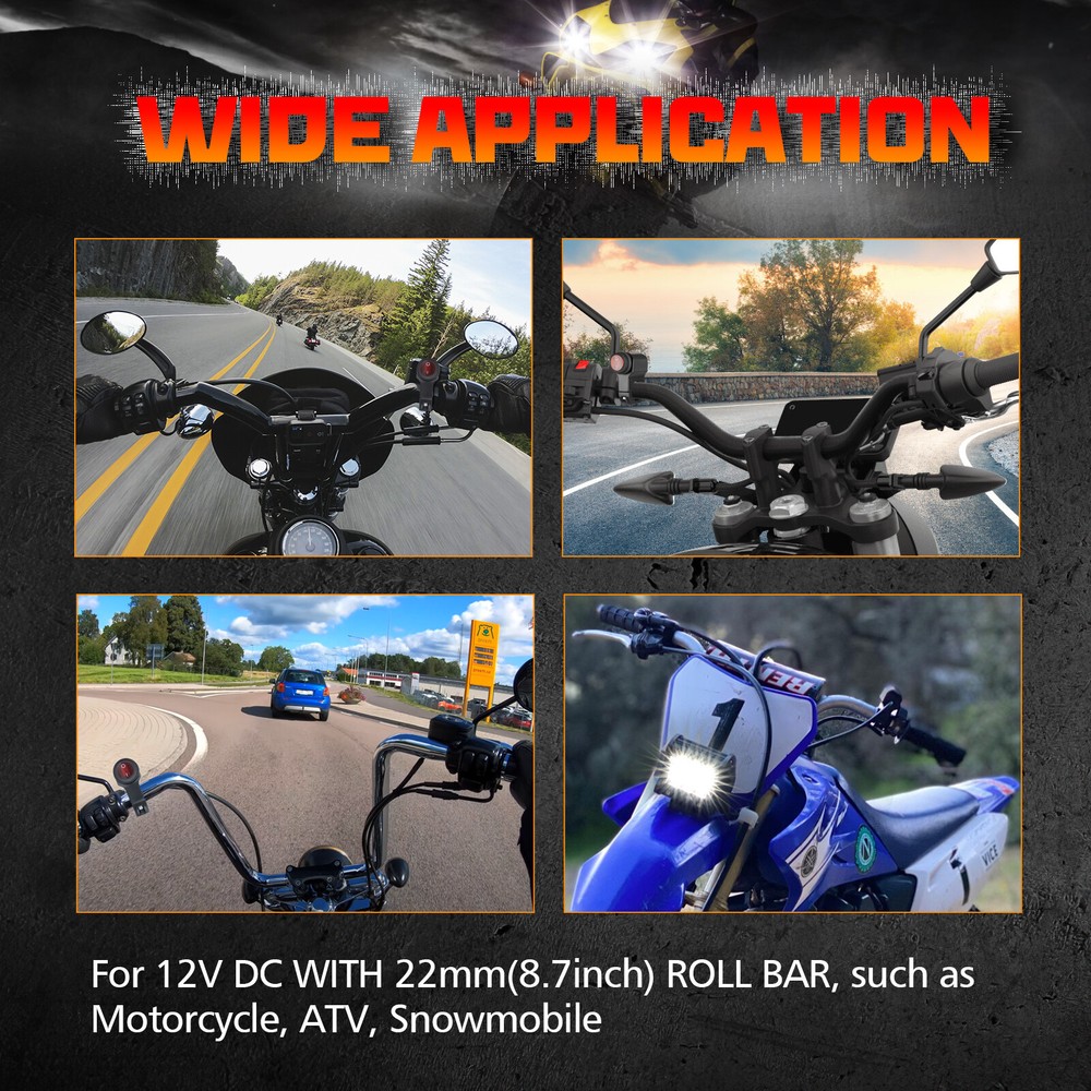 2-Way Wiring Harness Kit LED Work Light Bar Motorcycle ATV Handlebar Rock Switch