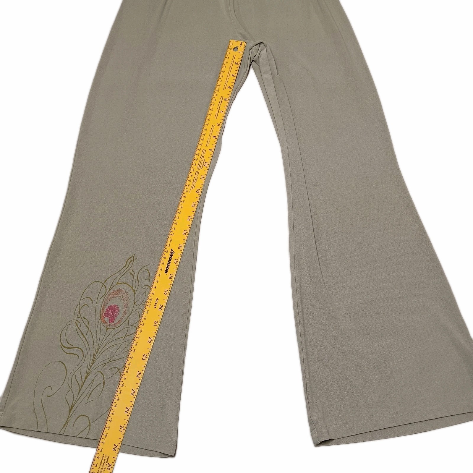 Vintage Staley Gretzinger Art to Wear Pants S Green HandPainted Peacock Feathers