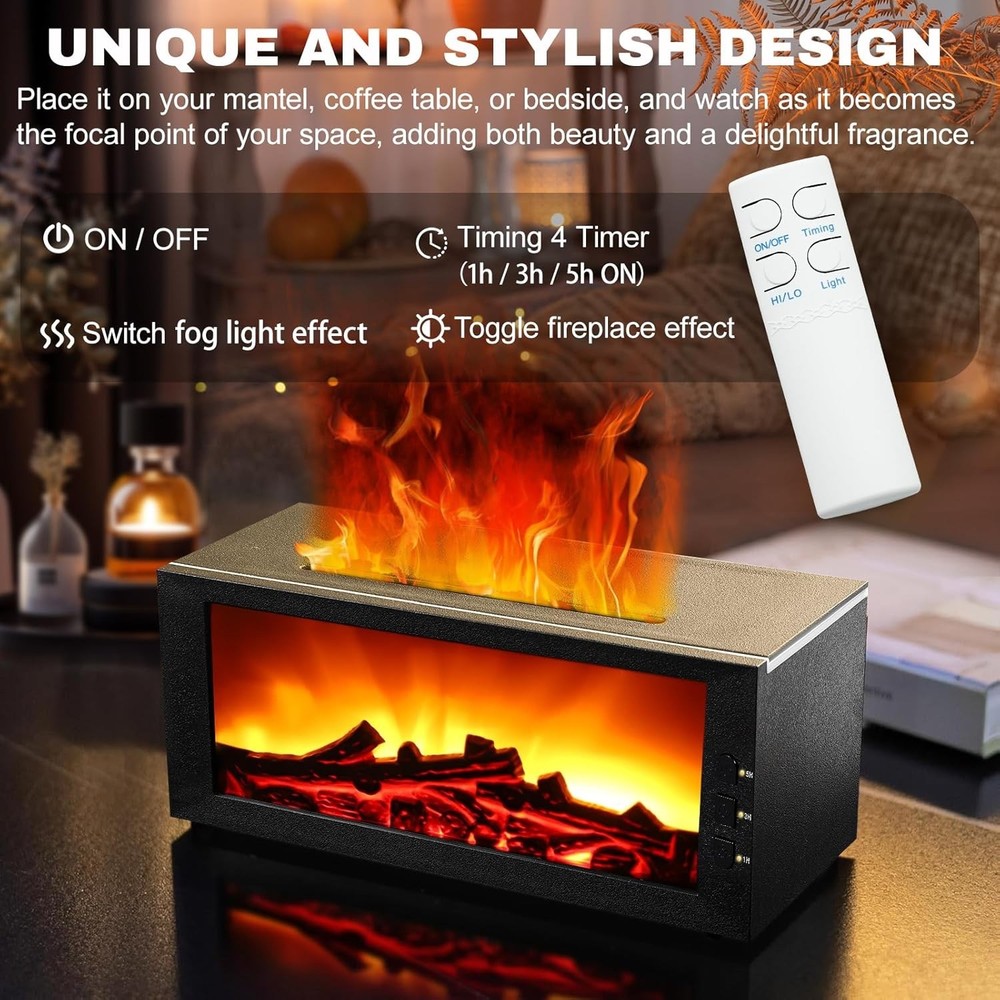 Fireplace Flame Air Diffuser Humidifier,7 Colors Aromatherapy Essential Oil Diff