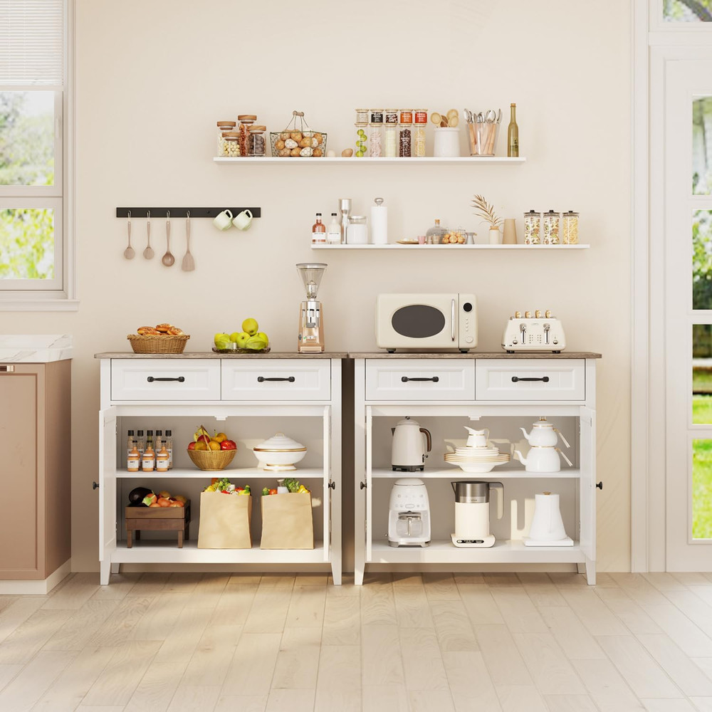 Kitchen Sideboard Buffet Cabinet, 32'' H Large Kitchen Storage Island and Adjust