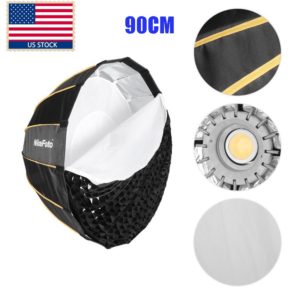 NiceFoto 90CM Quick Set-up Bowens Softbox Parabolic Umbrella Softbox with Grid