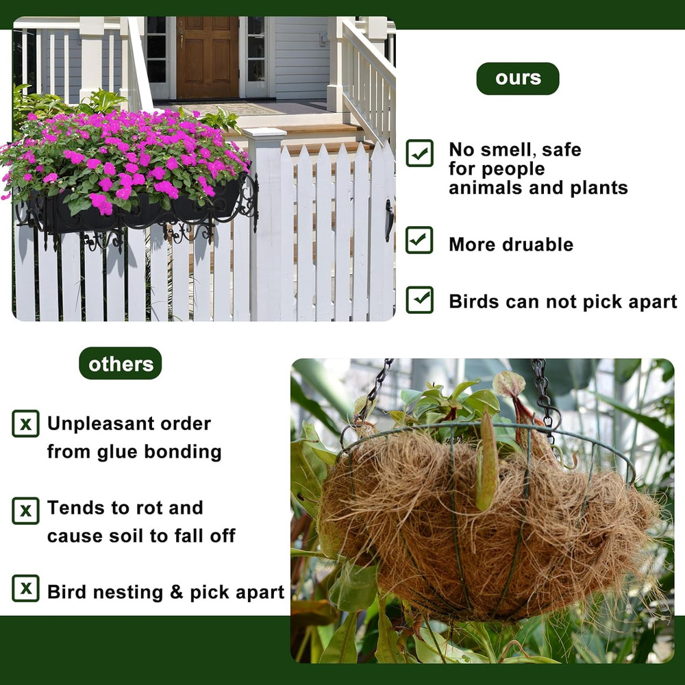 2PCS 24Inch Rectangle Window Box Liner Felt Planter Basket Liner Insert Black Pl