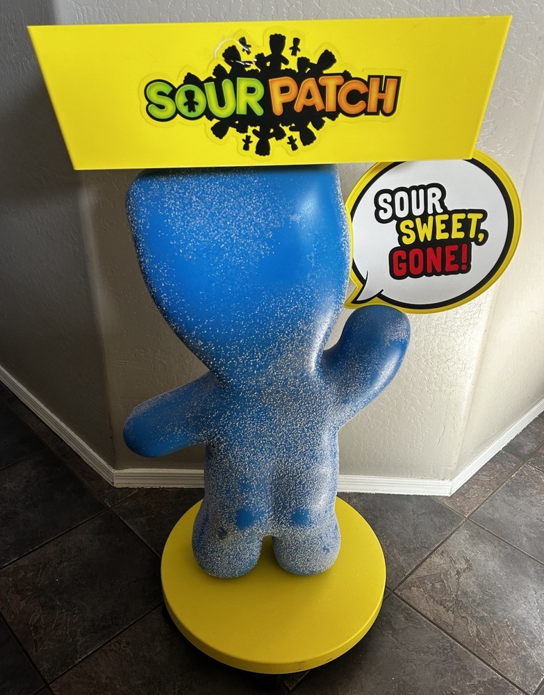 Blue Sour Patch Kids Character Store Display w/ Storage Tray & Rolling Wheels