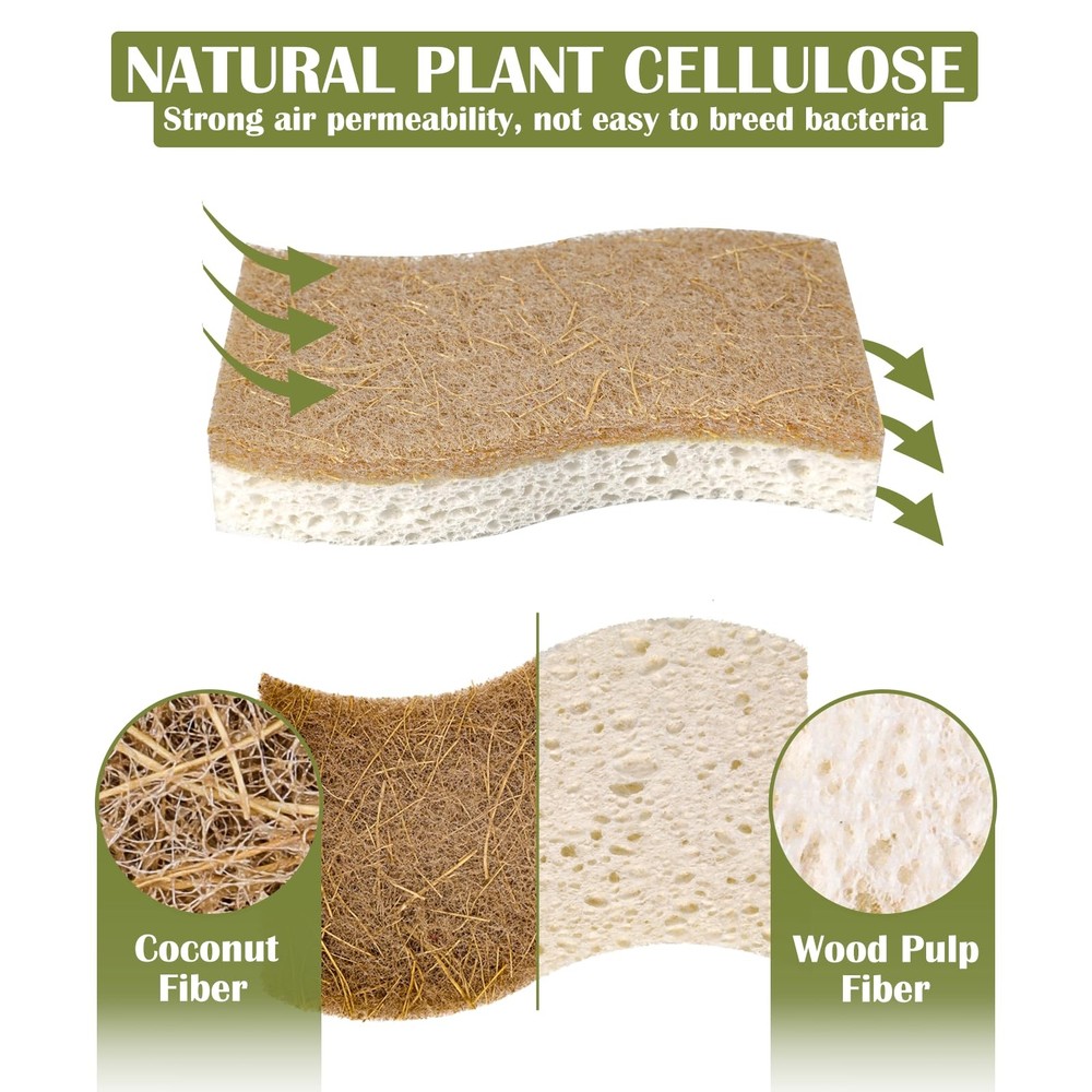 14Pack Natural Kitchen Sponge, EcoFriendly Dish Sponge for Kitchen Biodegrad...