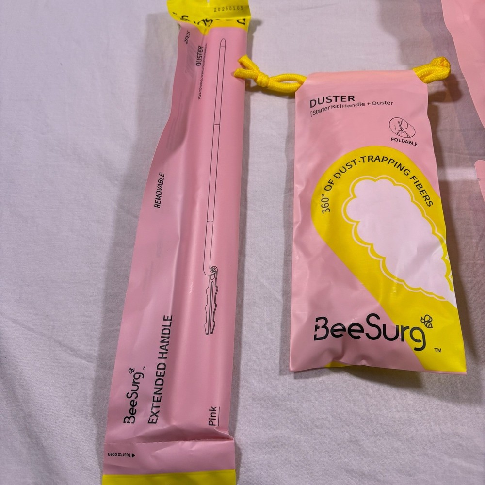 BeeSurg Pink Duster Refills Starter Kit Extended Handle 6 Pcs Dust Replacements