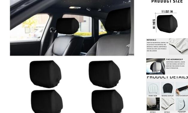 4PCS Car Seat Headrest Cover, Comfortable Breathable Anti-Scratch Dirt Black