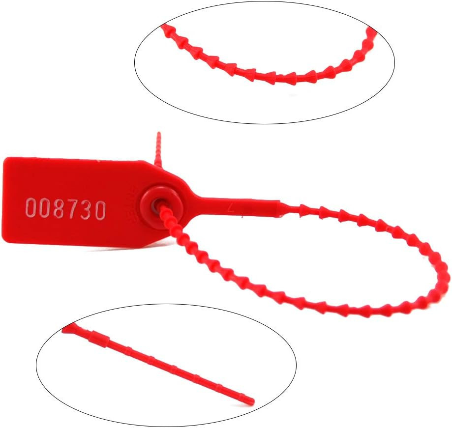 100 Plastic Tamper Seals, Numbered Zip Ties for Fire Extinguisher Pull Tite Secu