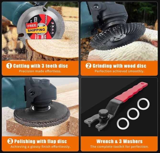 Juego de 13 Discos de Escultura en Madera: Para amoladora angular de 4 1/2", in