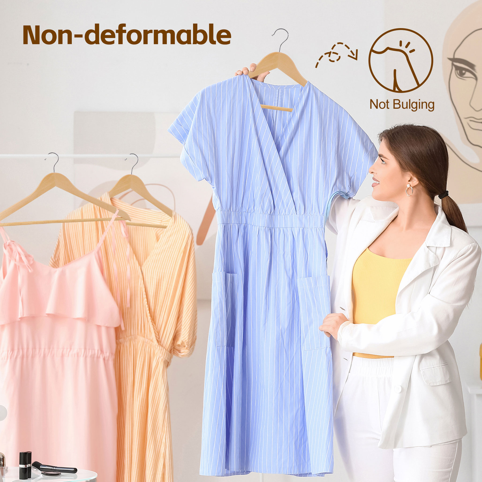 Premium Wooden Hangers 50 Pack Non-Slip Coat Clothes Hangers w/360° Swivel Hook