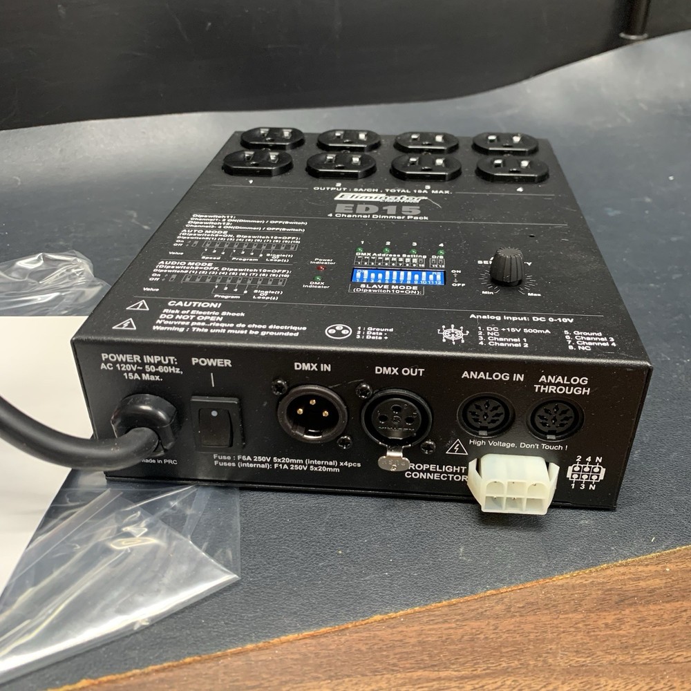 Eliminator Lighting ED-15 4-Channel DMX Lighting Dimmer, 16 Built Programmed