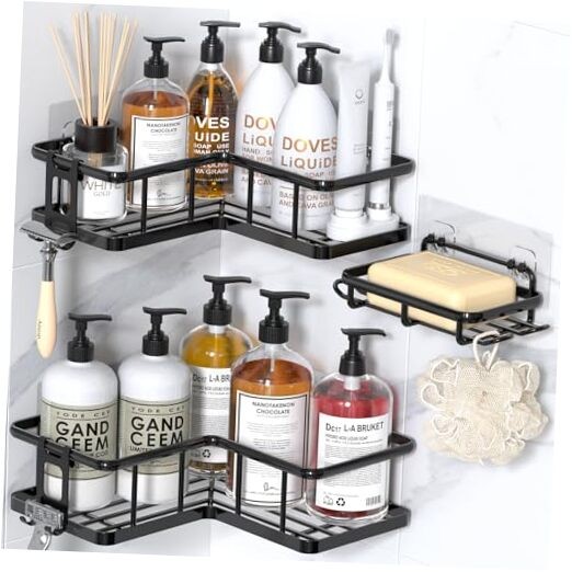 Shower Caddy Corner, 3-Pack Adhesive Rustproof Stainless Steel 3pack Black