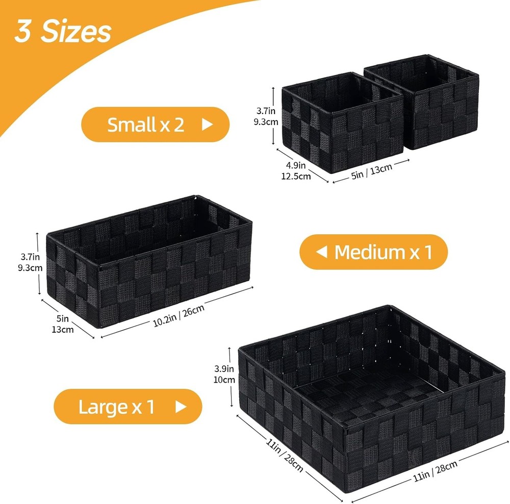 Small Black Baskets Cube Bin Container Tote,Woven Storage Baskets Organizing