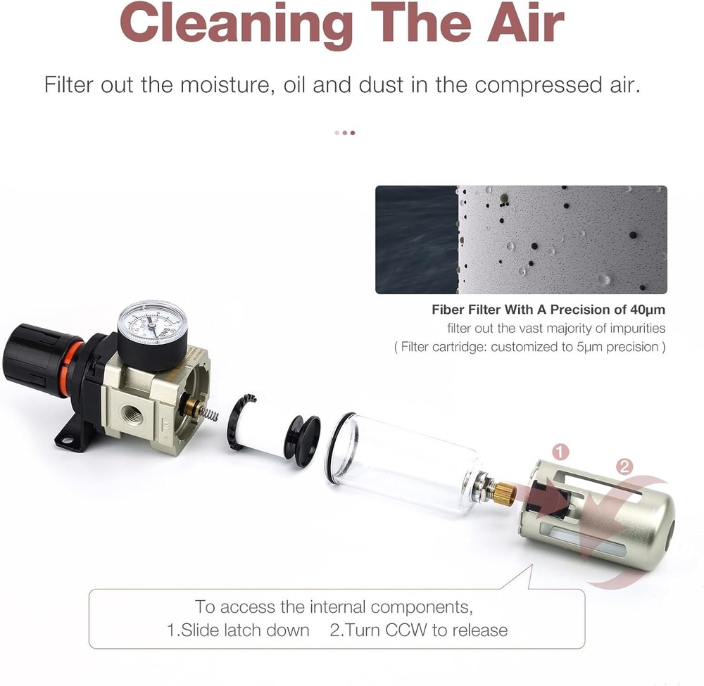 Professional Compressed Air Filter with Gauge and Semi-Automatic Drain Feature