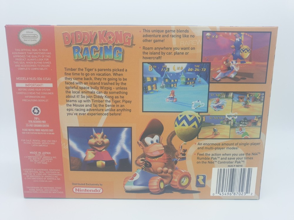 DIDDY KONG RACING BOX - N64 - REPLACEMENT BOX WITH INSERT TRAY + CLEAR CASE
