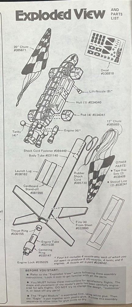 Centuri Space 1999 Eagle Transporter Flying Model Rocket Kit - Open - Complete