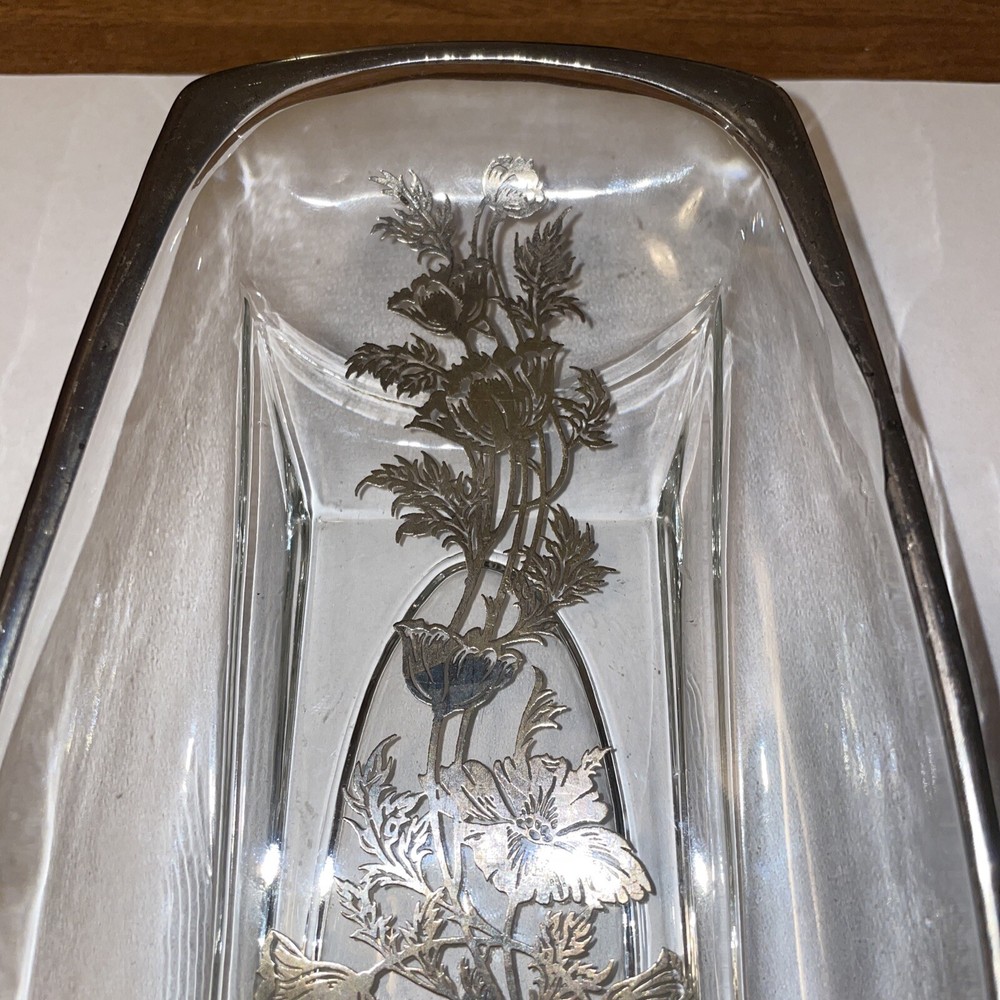 Vintage Flanders Silver Floral Overlay Rectangular 9” Condiment Dish *FLAWED*
