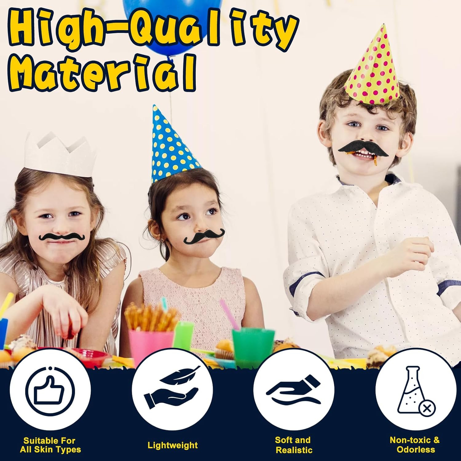 62PCS Self-Adhesive Fake Mustaches for Parties, Halloween & Role-Playing