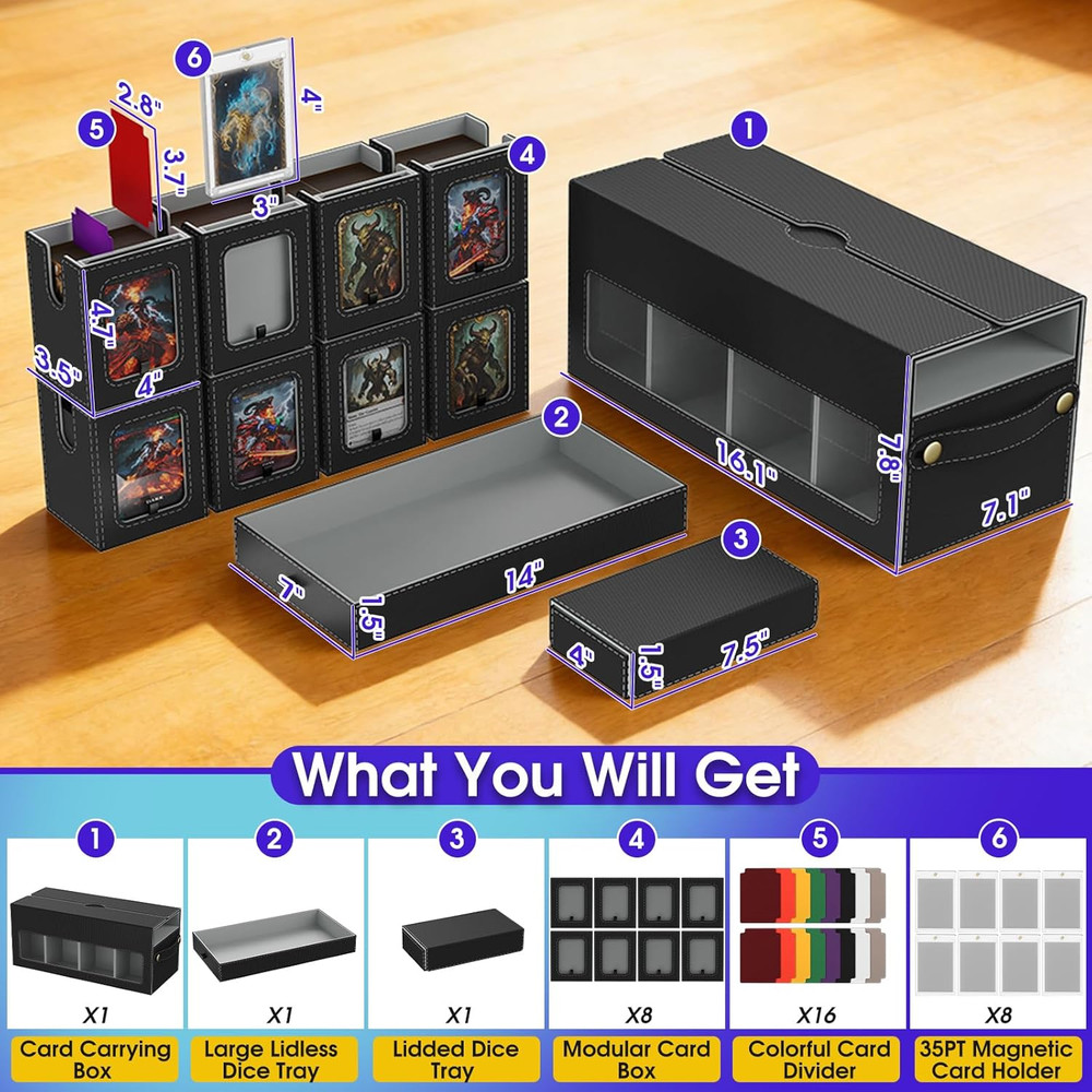 Commander Deck Box for MTG, 10 in 1 Card Deck Box with 8-Deck Modular Card Case