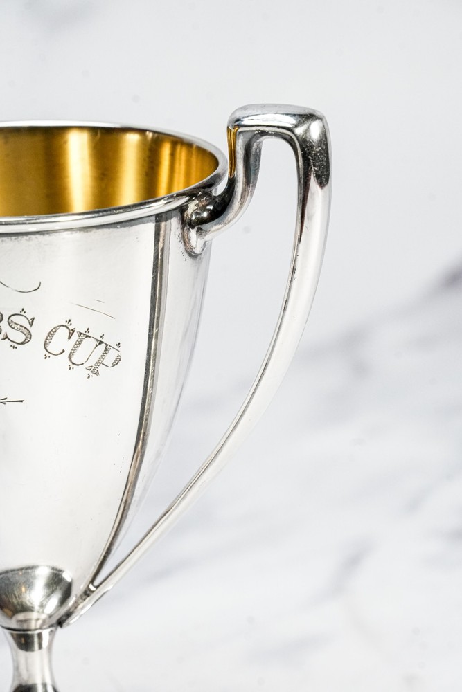 Gleaming Double Handle Antique Sterling Silver Small Trophy Cup