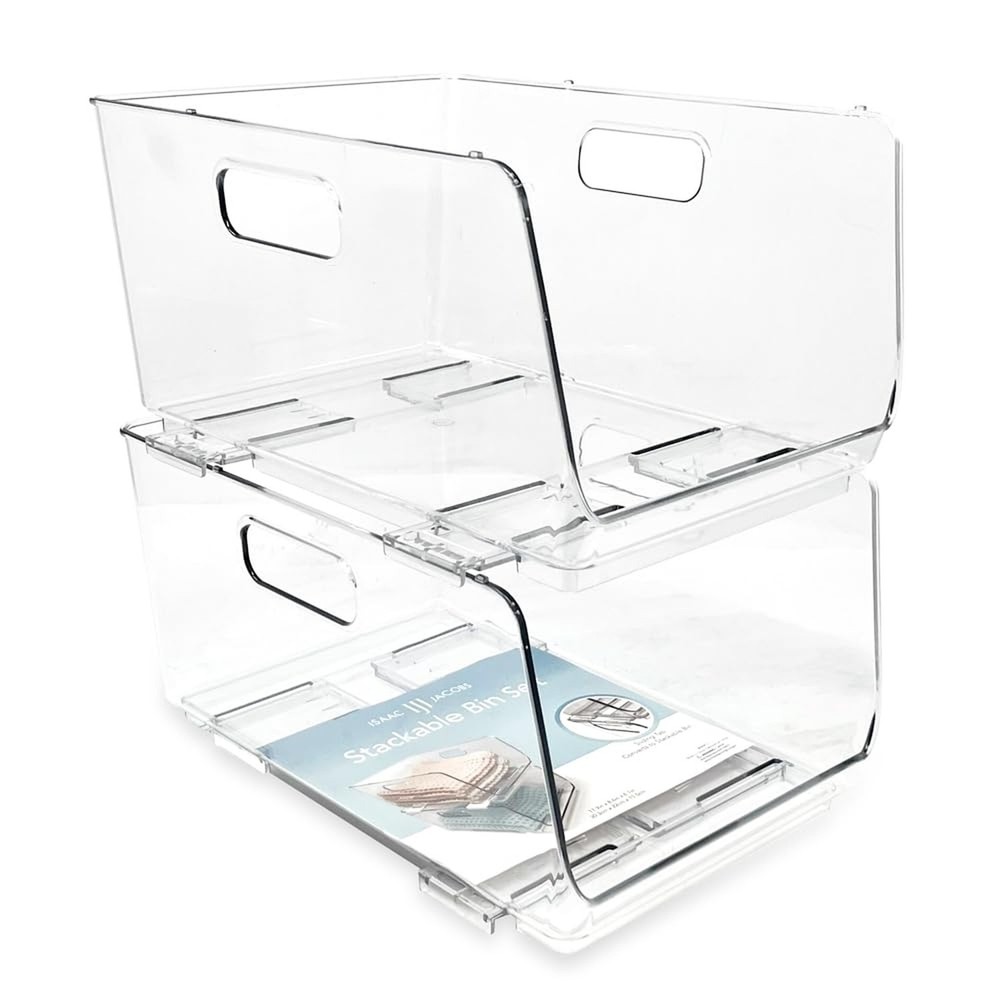 Isaac Jacobs 2-Piece (11.9" x 8.6" x 6.1") Large Deep Stackable Clear Storage...