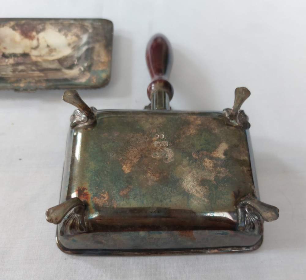 Vintage Silver Plate Crumb Tray Box Silent Butler Dinner Table Etched Hallmark