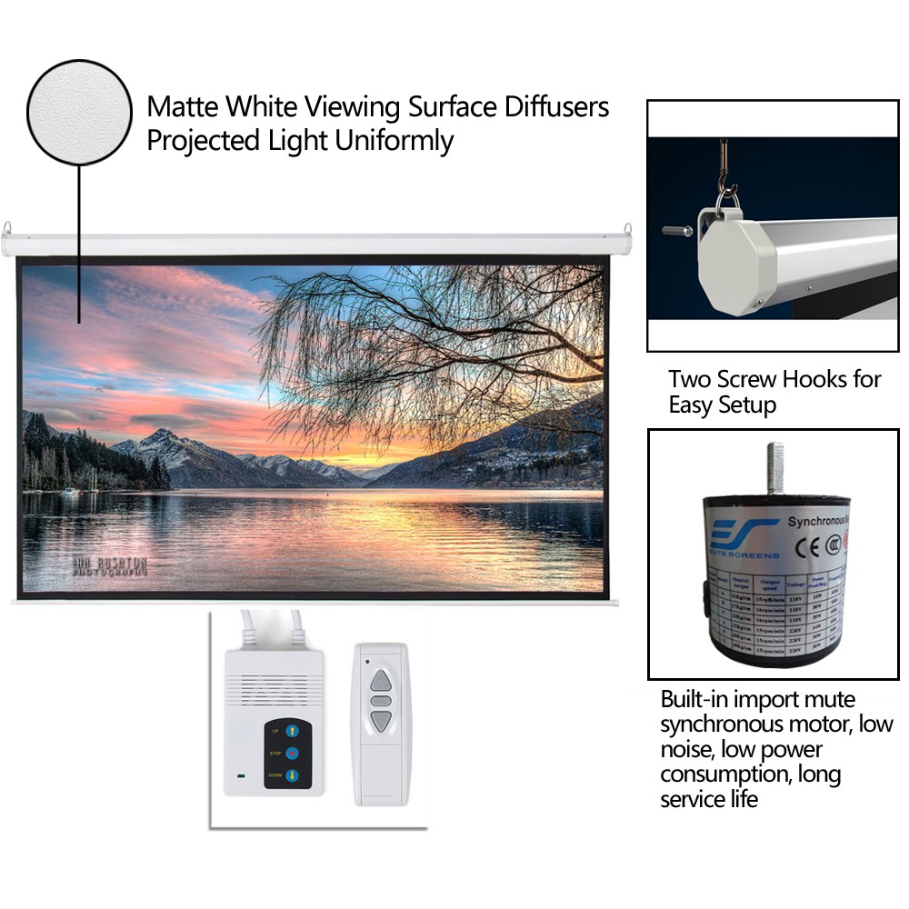 92" 16:9 HD Auto Motorized Projector Screen Projection 80" x 45" Remote Office