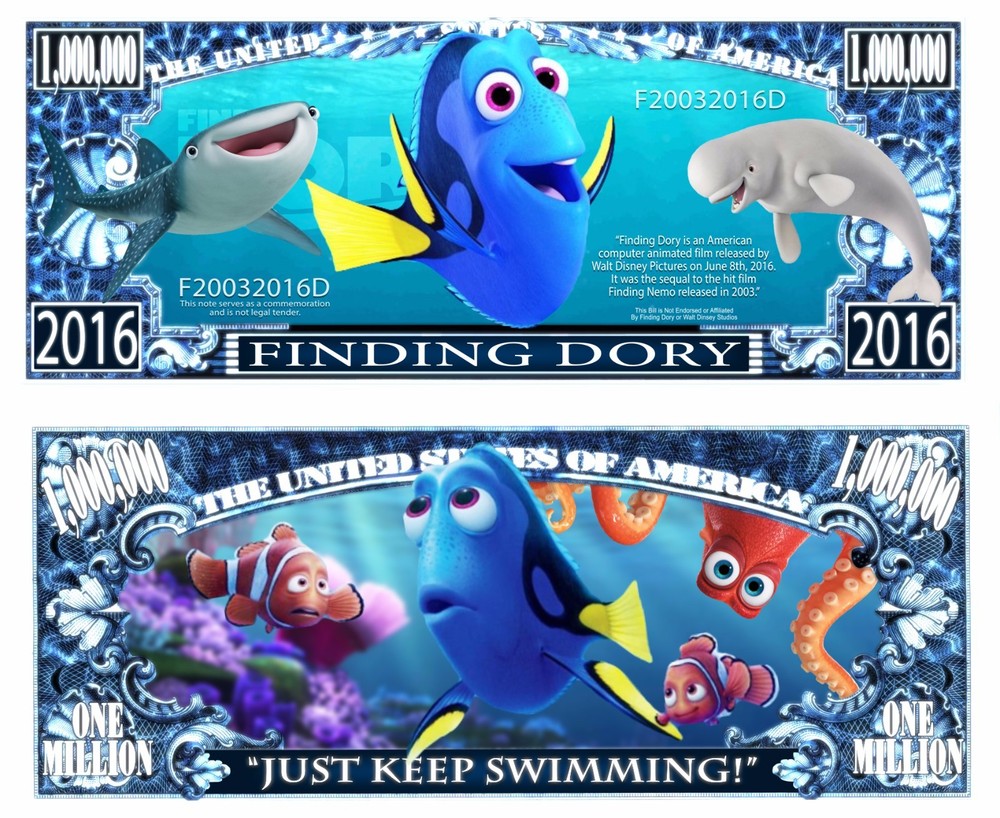 OUR FINDING DORY CARTOON DOLLAR BILL (2 Bills)