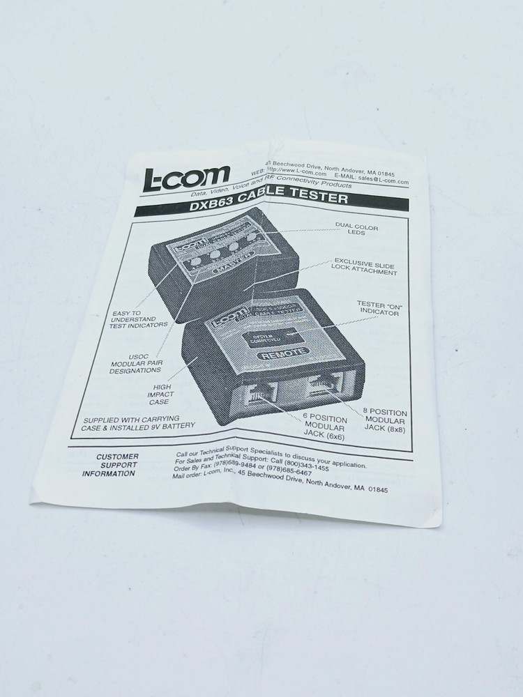 L-Com DXB63 USOC4, 6, 8 Cable Tester Master and Remote