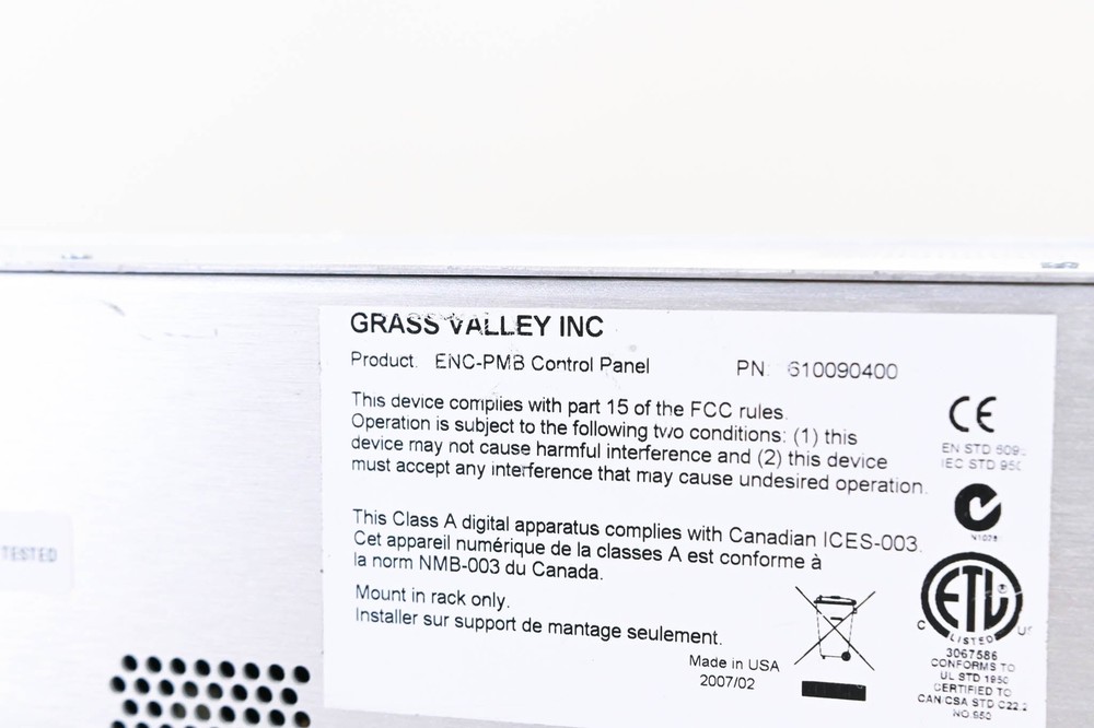 Grass Valley ENC-PMB Control Panel CG00559