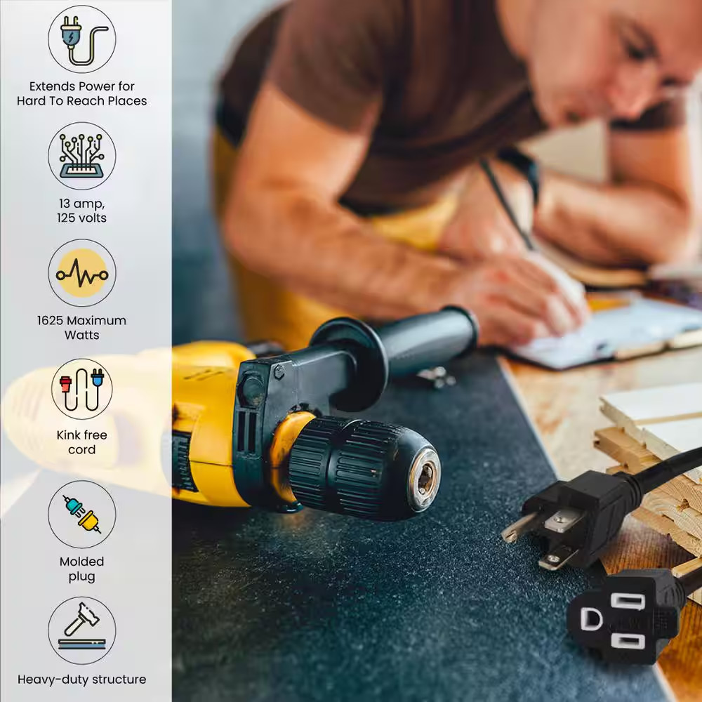 25 Ft. 16/3 Heavy Duty Extension Cord - Black