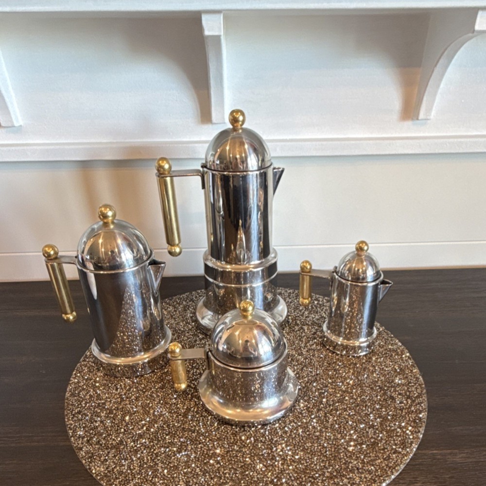 Silverplate Coffee Tea Set with Gold Tone Handles 4 Piece Service