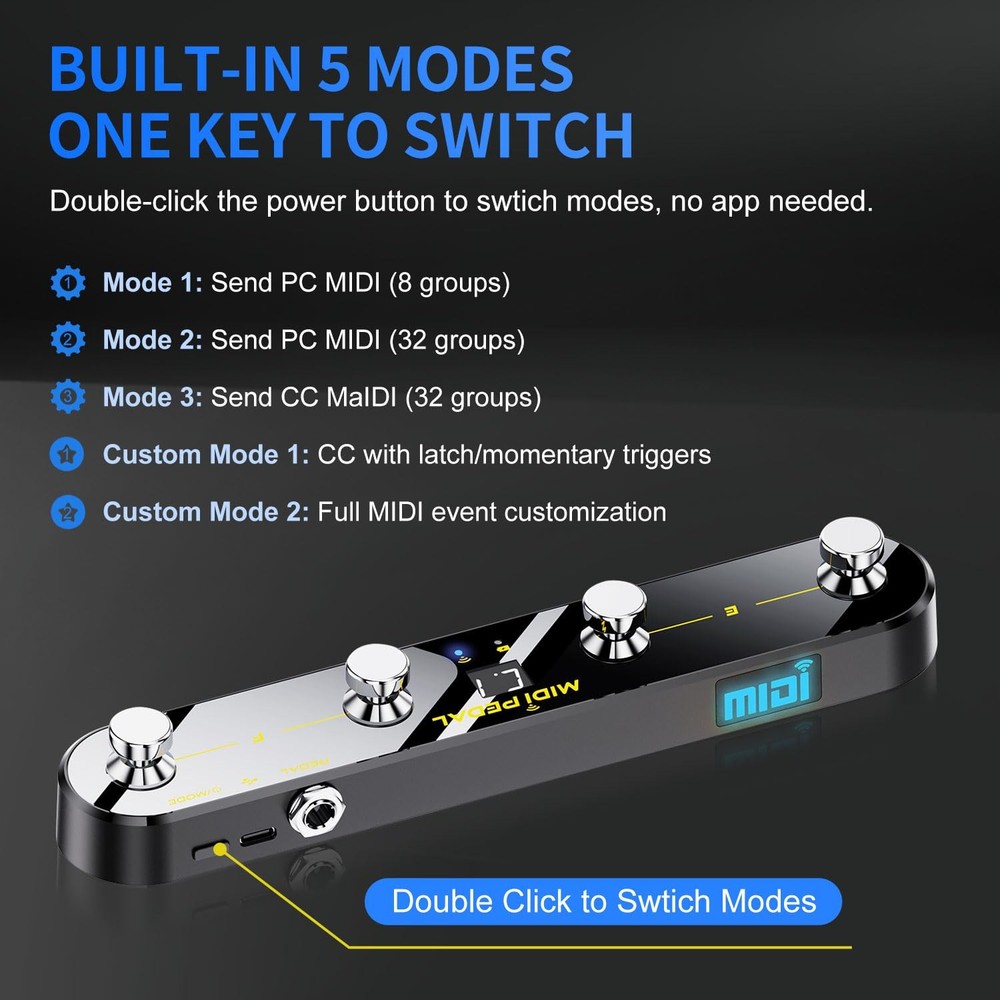 Wireless MIDI Foot Controller with Customizable Switches & Bluetooth