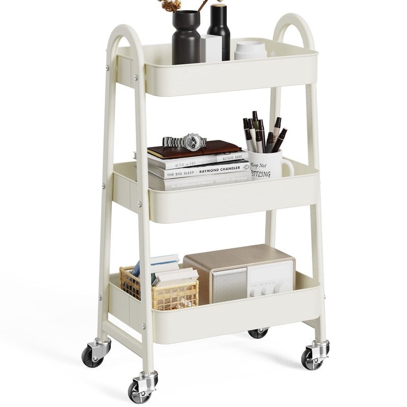 3 Tier Utility Rolling Cart, Mobile Storage Shelf with Lockable Caster Wheels