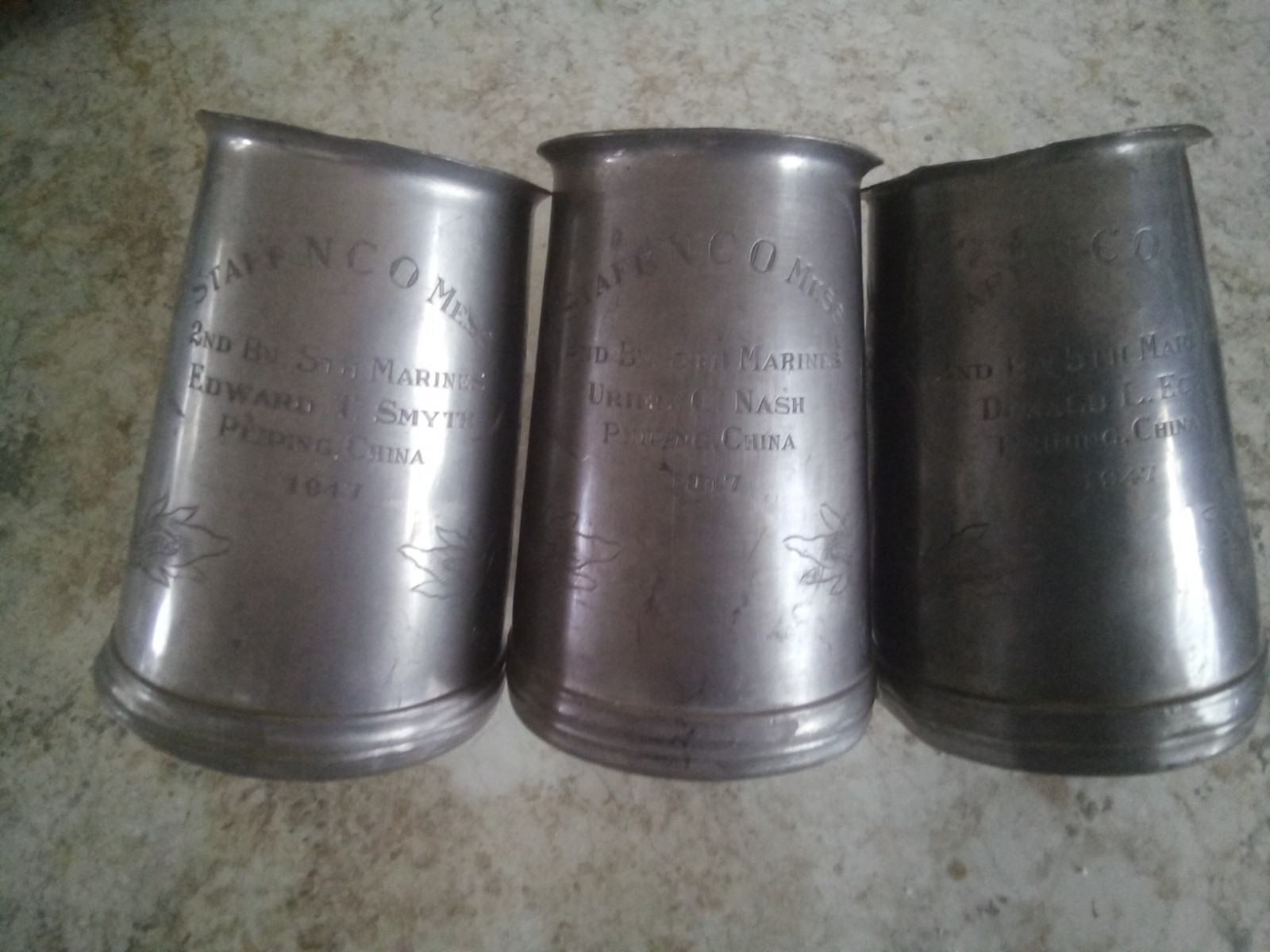 1947 Tientsin, China Named USMC/US Marine Corps Mug Lot. 1st Marine Division