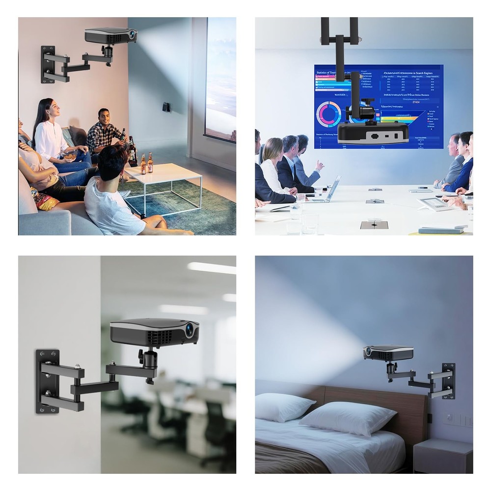 Projector Wall Mount, 360° Rotation 3-Sections Wall Mount for Projector Webca...