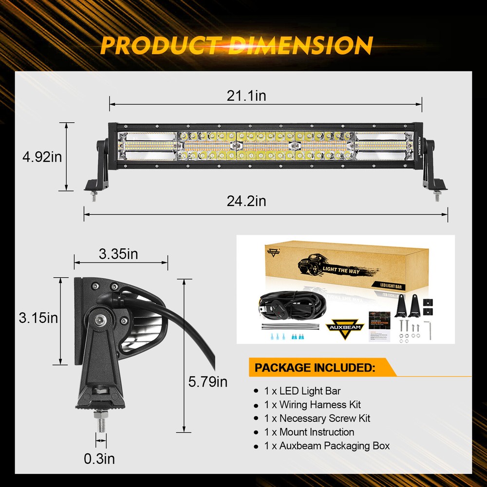 AUXBEAM 22"inch Led Work Light Bar Strobe with Memory Function Driving Lamp 20"