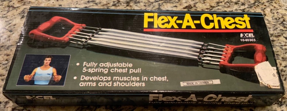 Red Handle Flex-A-Chest 5 Spring Chest Pull Gym Exerciser By Excel New Open Box