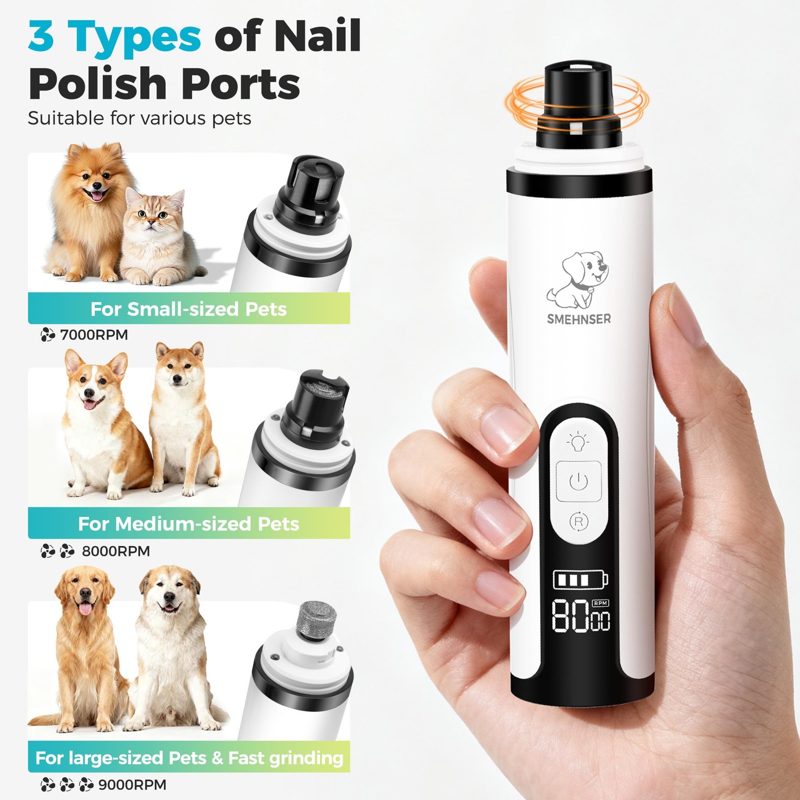 Upgraded Silent Dog Nail Grinder, Cordless Grooming Pro Nail Grinder with 3 A...