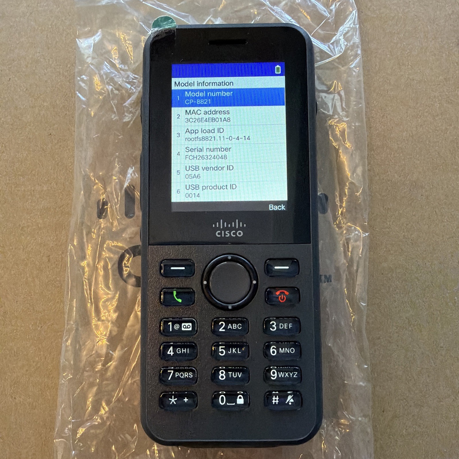 Cisco CP-8821 Wireless VoIP Phone w/ Charging Cable, Battery & DeskBase OPEN BOX