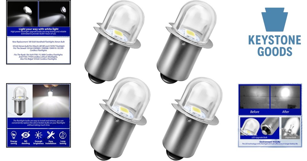 4-Pack 18V Xenon Bulb Replacement for Ryobi Flashlights & Work Lights