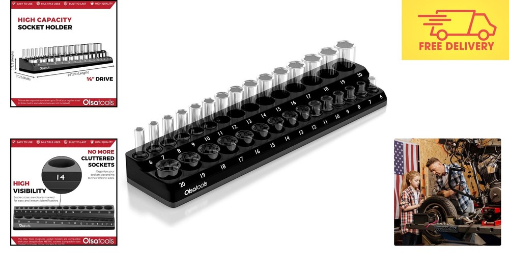 Durable Magnetic Socket Organizer - Scratch-Free 3/8-Inch Drive Storage Solution