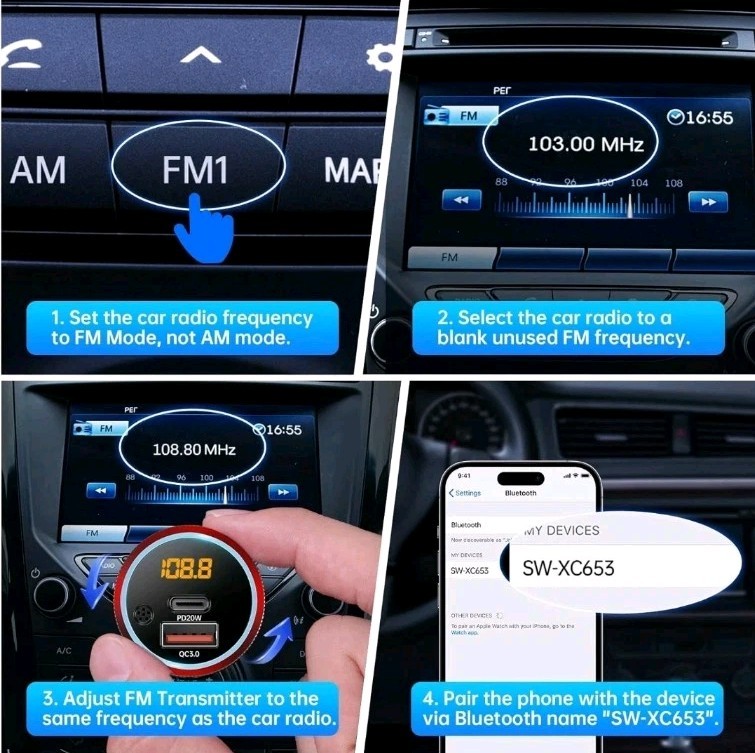 Syncwire Bluetooth 5.4 FM Transmitter For Car 38W PD & QC 3.0 Dual USB Black New
